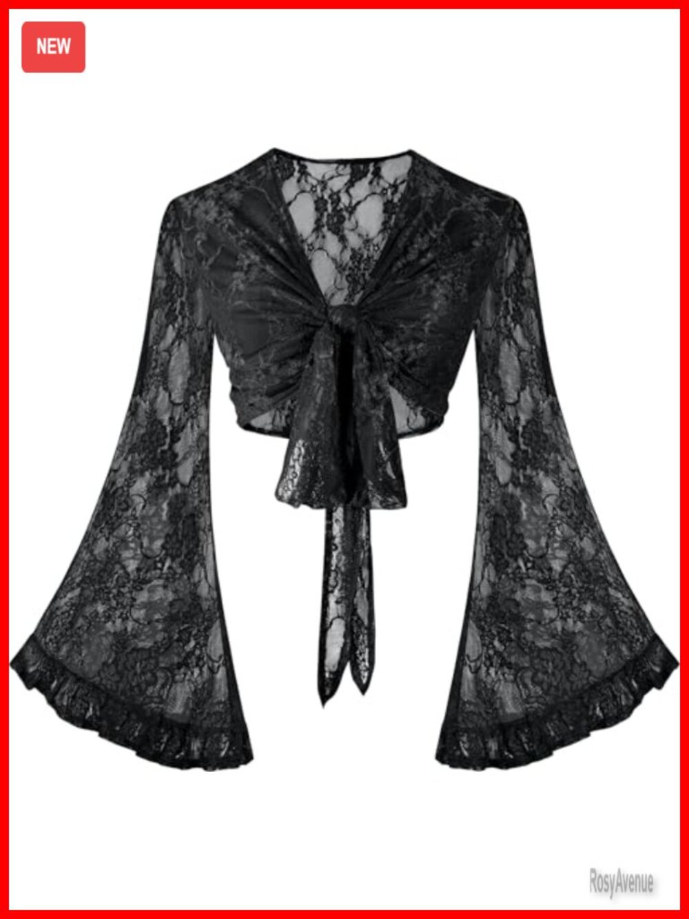 Flowy Lace Bell Sleeve Crop Top Wrap Blouse